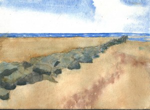 «Plage de berck sur mer». Aquarelle. 20x13 cm 